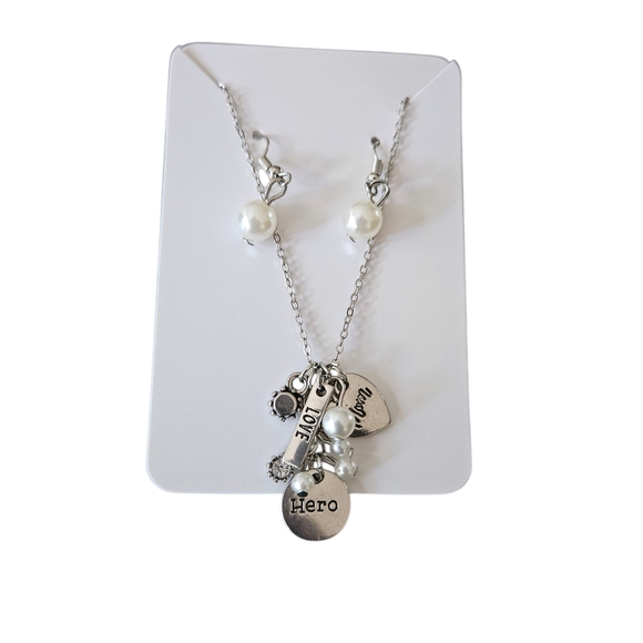 The Unbranded Brand Jewelry - Silver Charm Necklace and Earring Set (MOM, HERO, LOVE) NEW!